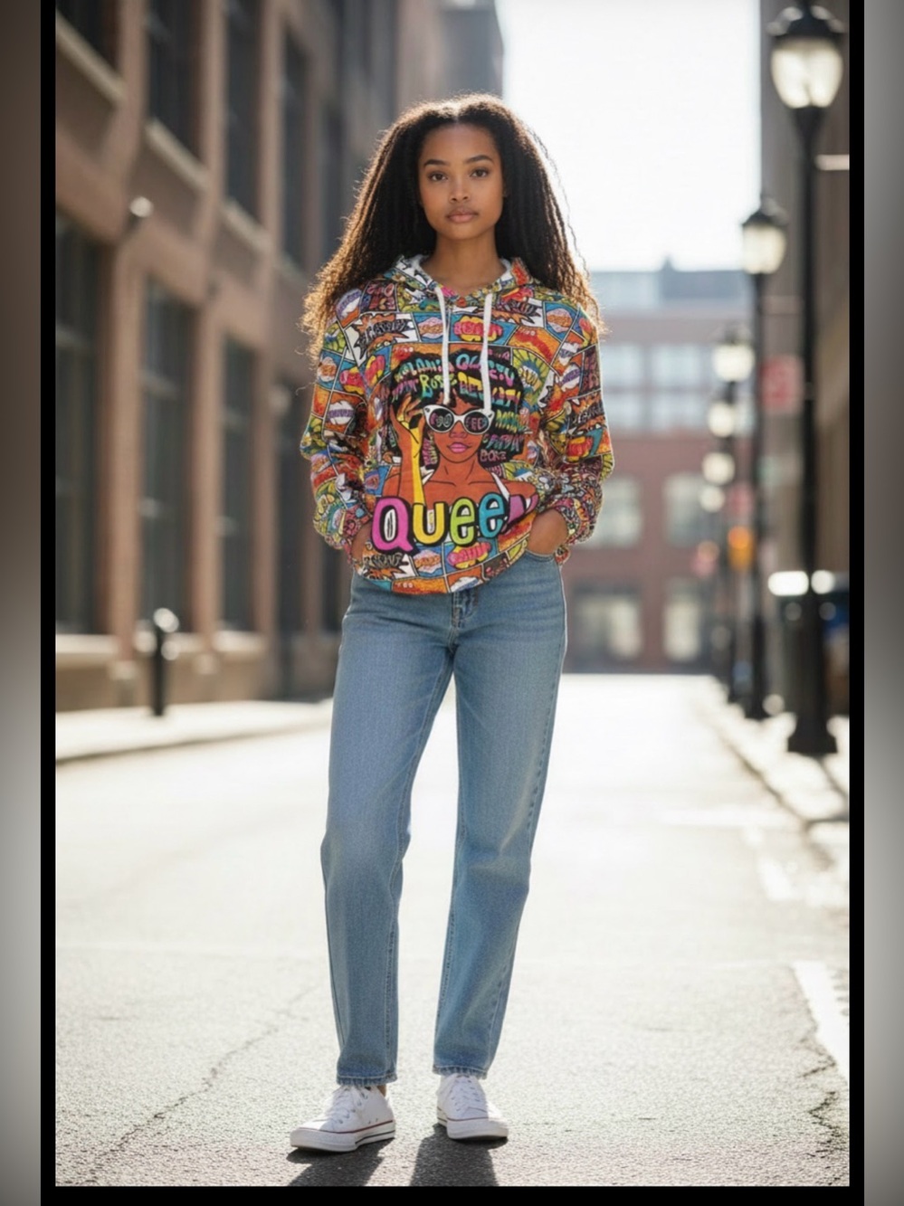 Women’s Large Lightweight Hoodie Queen Urban Streetwear Colorful‎ Cotton